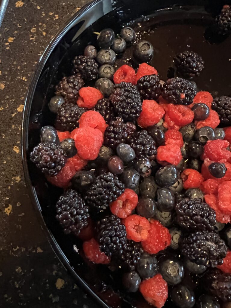large bowl of blackberries, blueberries and raspberries