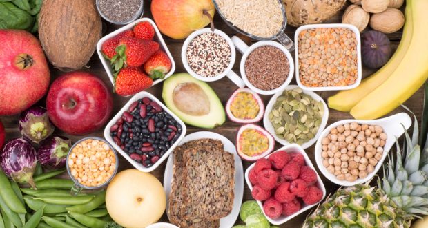 Selection of foods rich in fiber