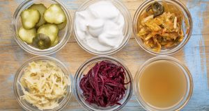glass bowls containing fermented foods