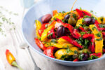 Roasted vegetable salad in white bowl