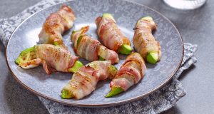 roasted avocado slices wrapped in bacon