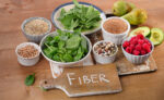Fiber-rich foods on wooden table